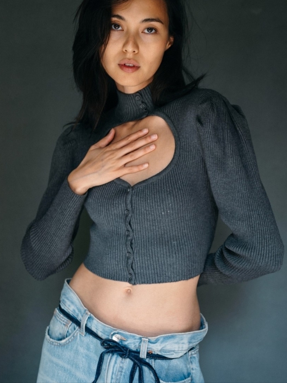 Like New! Zara Ribbed Cutout Button Front Crop Sweater - Picture 2 of 6